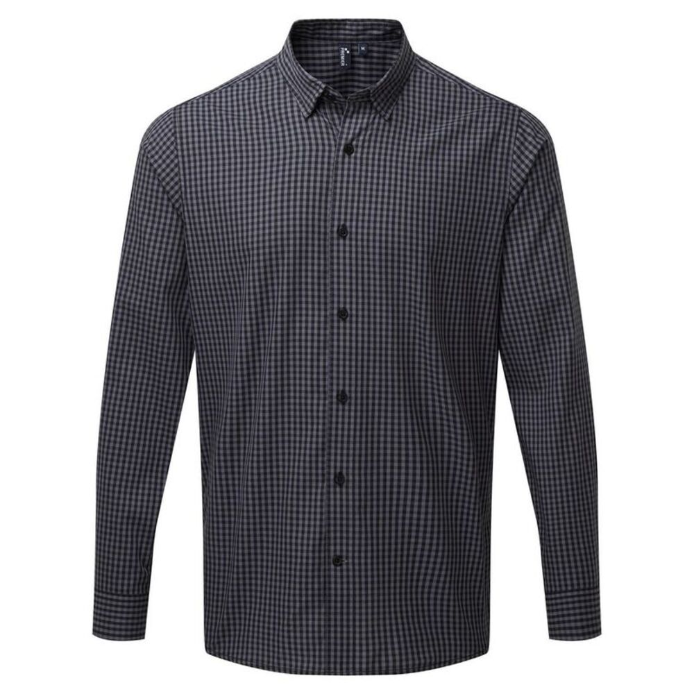 Premier Mens Maxton Checked Long-Sleeved Shirt / Steel/Black